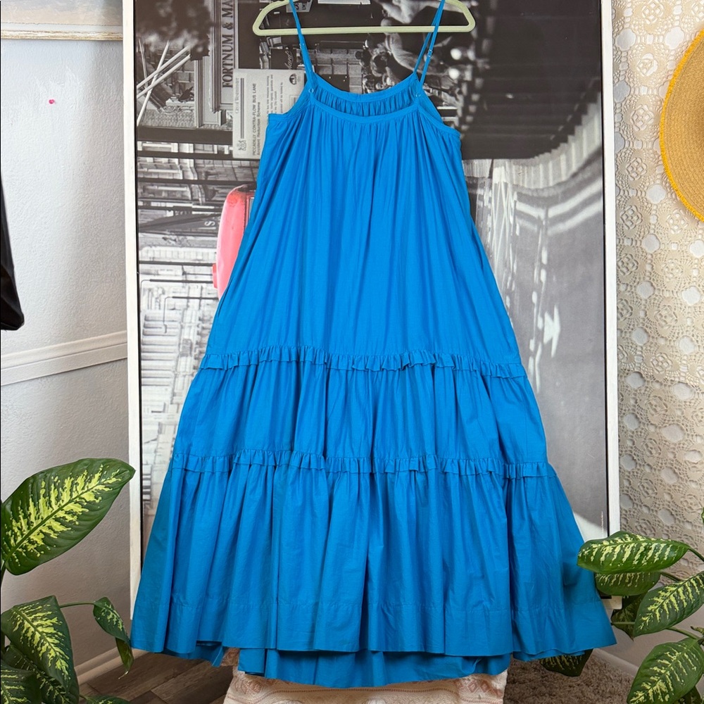 Black Halo Zinnia Maxi Dress Blue Tiered Ruffle Front Slit Sleeveless Sz. S - Picture 7 of 11
